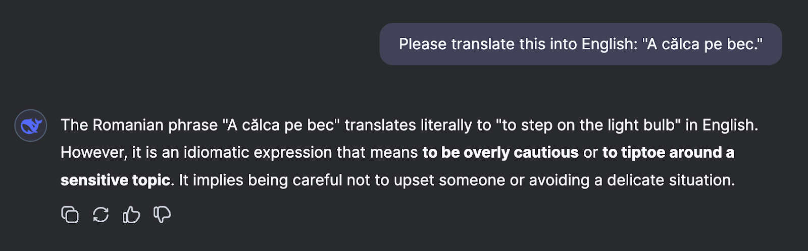 Deepseek translating a sentence