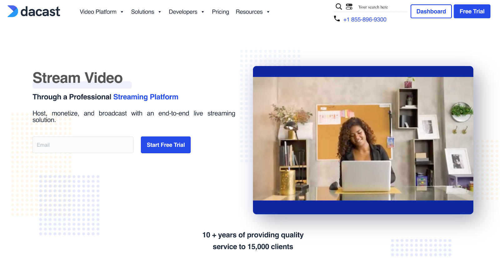 a screenshot of Dacast homepage