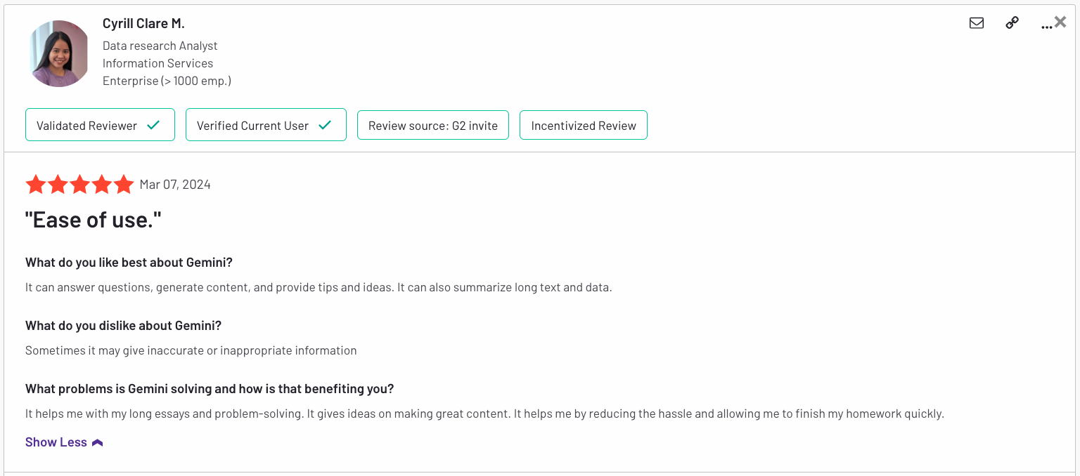 Cyril Clare G2 user review of Gemini